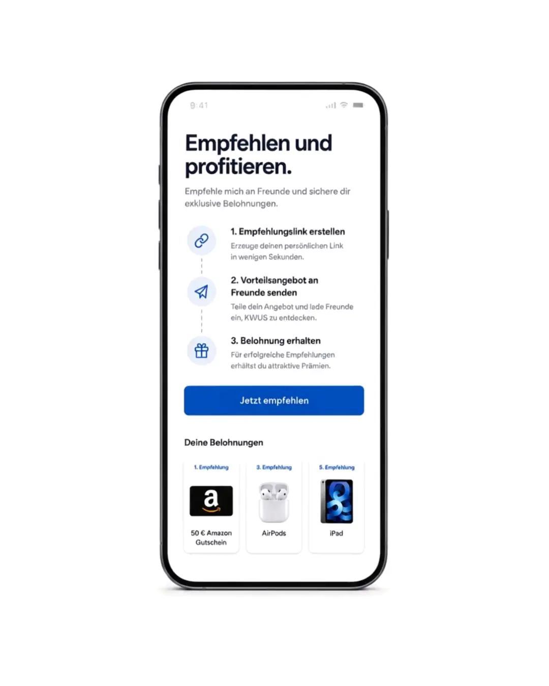 Smartphone mit Empfehlungsprogramm: drei Schritte, Prämien, ein Button