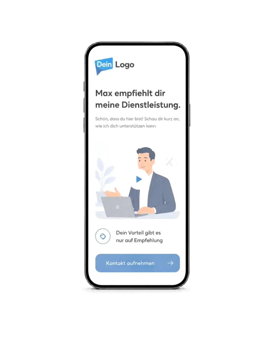 Persönliche Empfehlungsseite mit Vorteilsangebot und Kontakt-Button